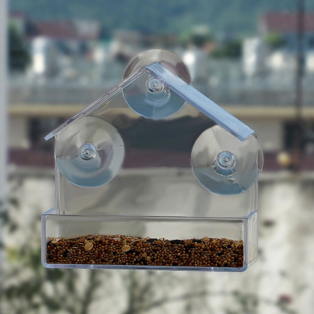 1PC Window Bird Feeder with Strong Suction Cup Clear Acrylic Bird House Transparent Bird Feeder Garden Decoration Gift