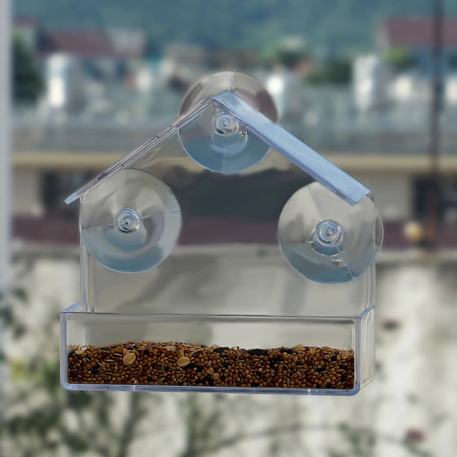 1PC Window Bird Feeder with Strong Suction Cup Clear Acrylic Bird House Transparent Bird Feeder Garden Decoration Gift