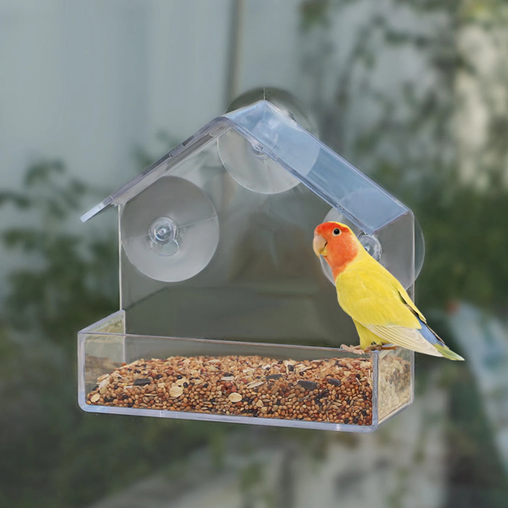 1PC Window Bird Feeder with Strong Suction Cup Clear Acrylic Bird House Transparent Bird Feeder Garden Decoration Gift