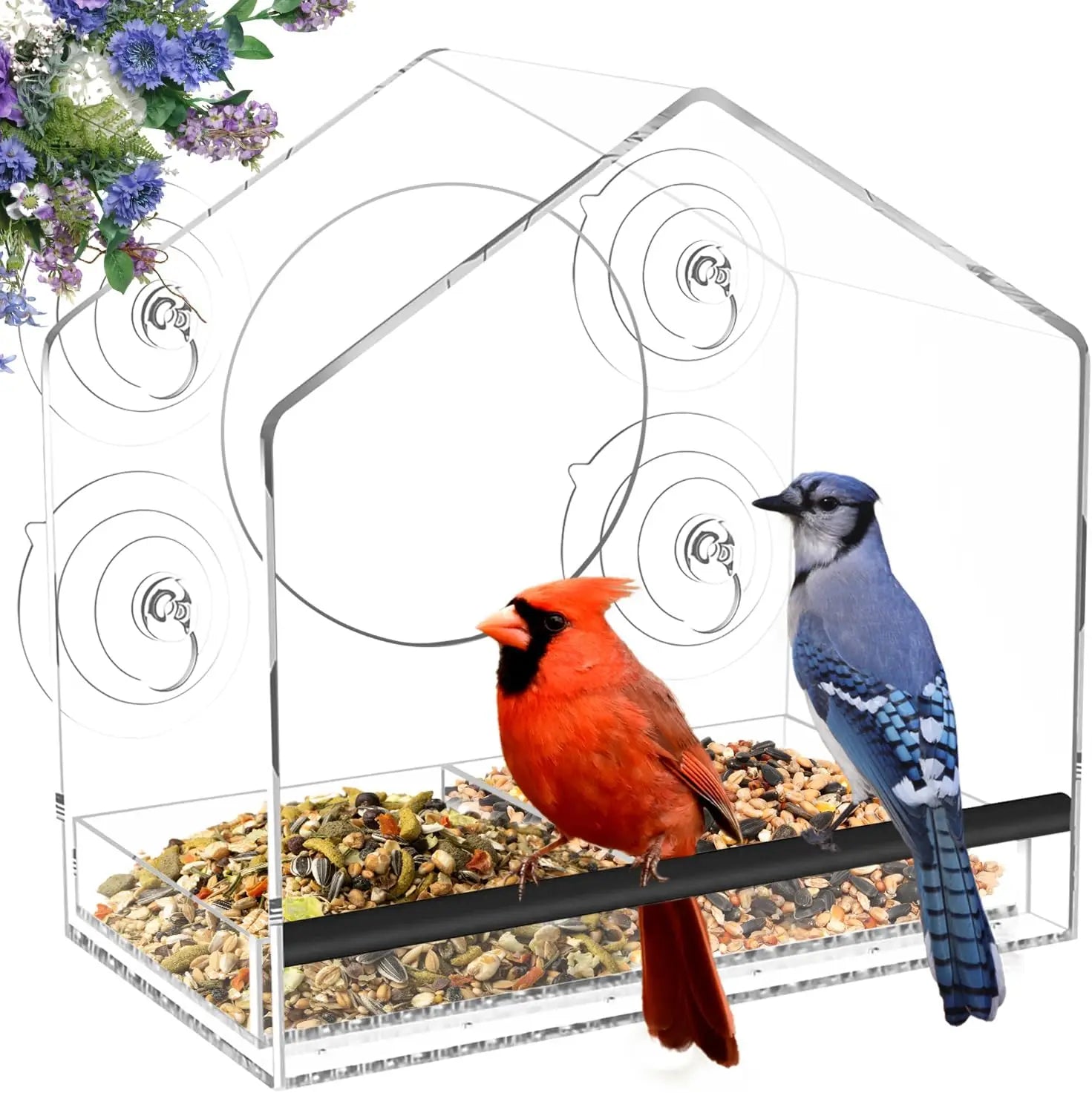 1PC Window Bird Feeder with Strong Suction Cup Clear Acrylic Bird House Transparent Bird Feeder Garden Decoration Gift