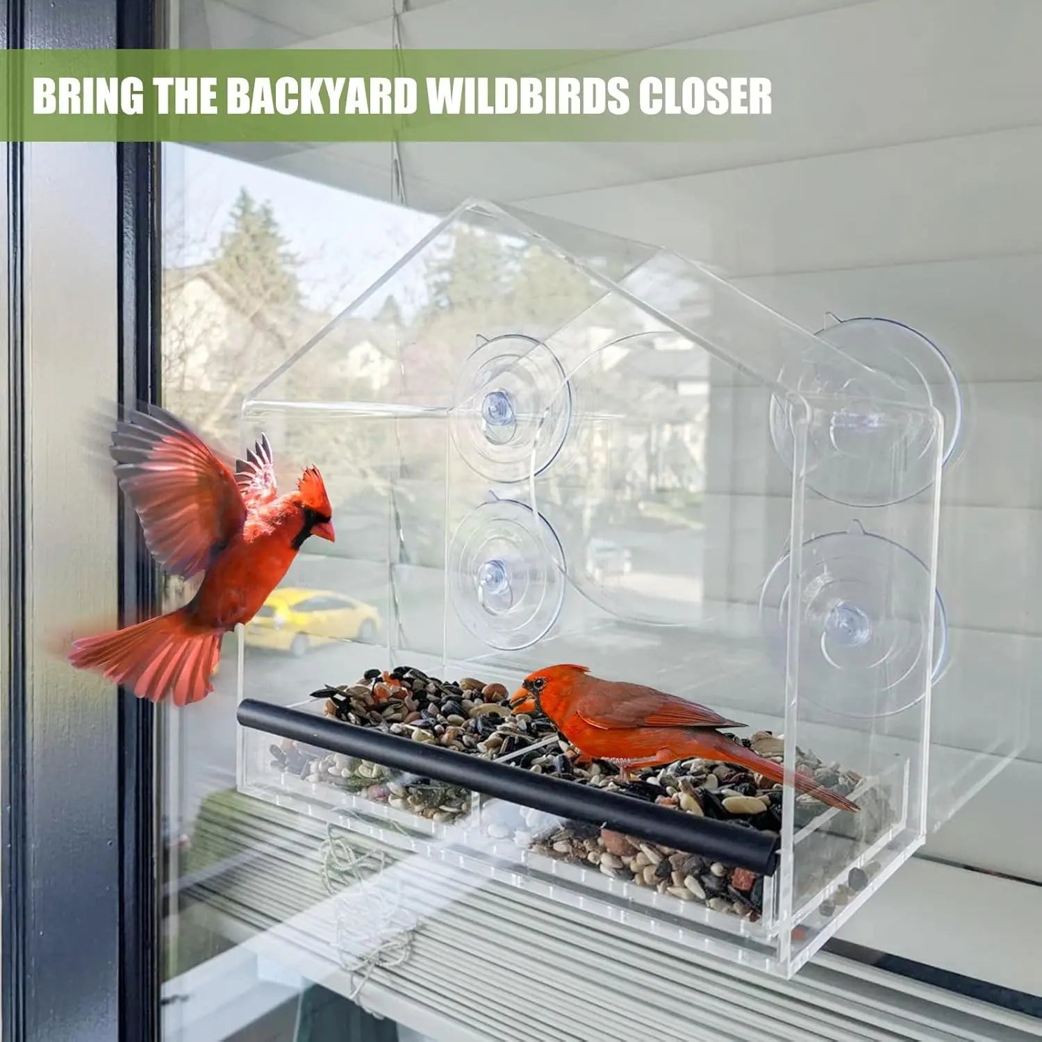 1PC Window Bird Feeder with Strong Suction Cup Clear Acrylic Bird House Transparent Bird Feeder Garden Decoration Gift
