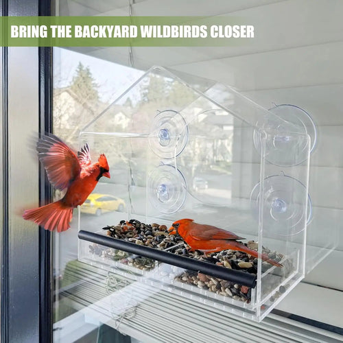 1PC Window Bird Feeder with Strong Suction Cup Clear Acrylic Bird House Transparent Bird Feeder Garden Decoration Gift